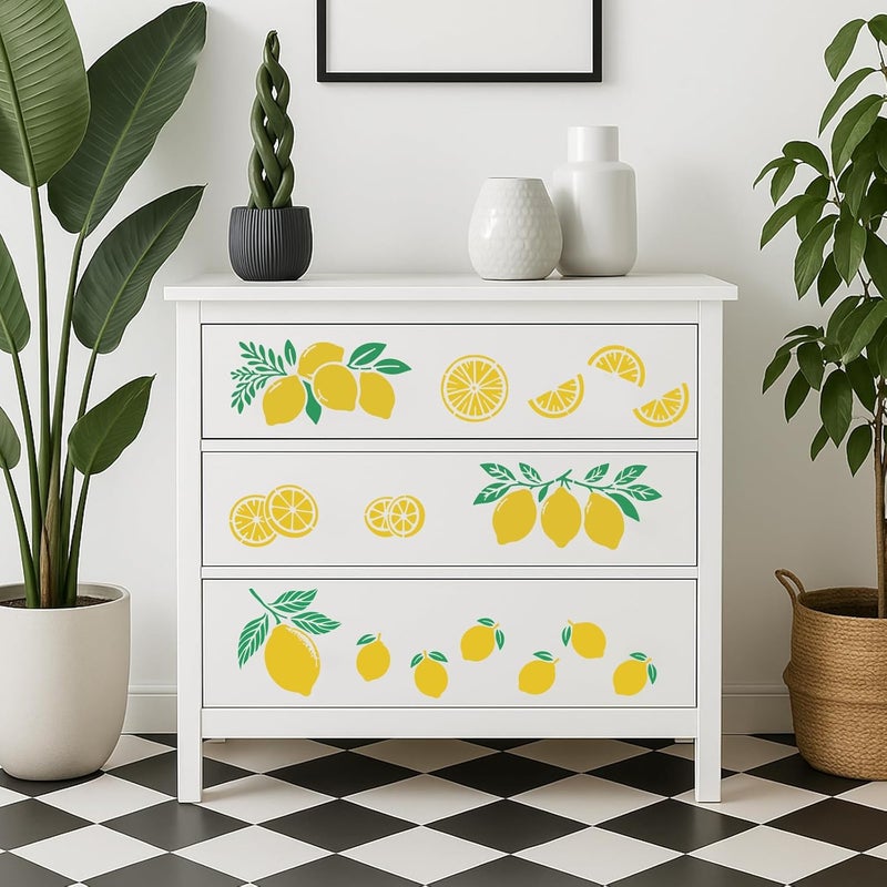 beinkmake 6Pcs Fruit Lemon Stencil Summer PET Painting Templates Inlay Border Stencils for Furniture Welcome Sign Reusable DIY Craft for Wall Wood Fabric Canvas Paper Home Decor 7.87inch - Image 5